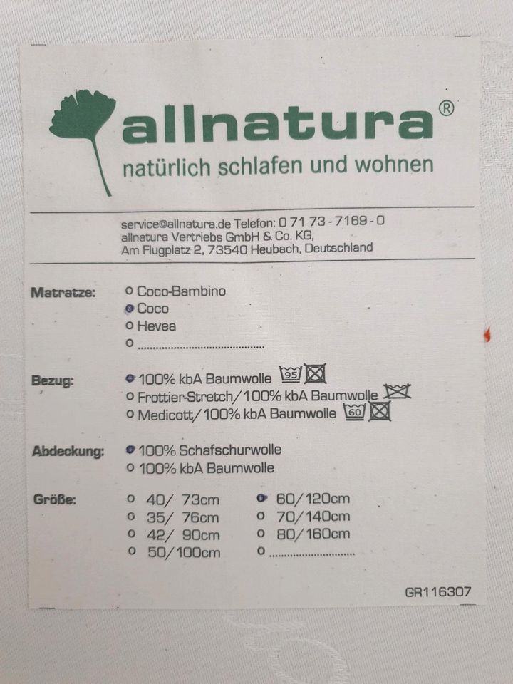 BIO Baby Matratze von Allnatura mit abziehbarem Bezug TOP in München