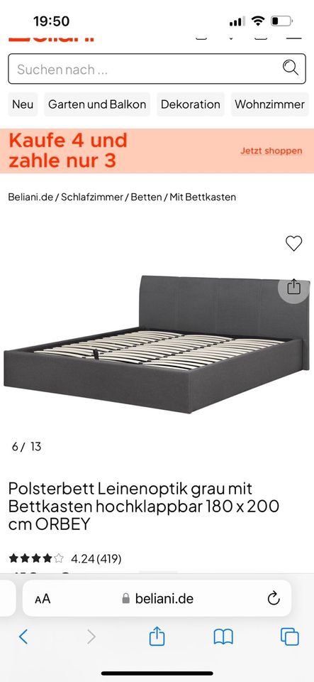Polsterbett mit Bettkasten und Lattenrost in Bochum