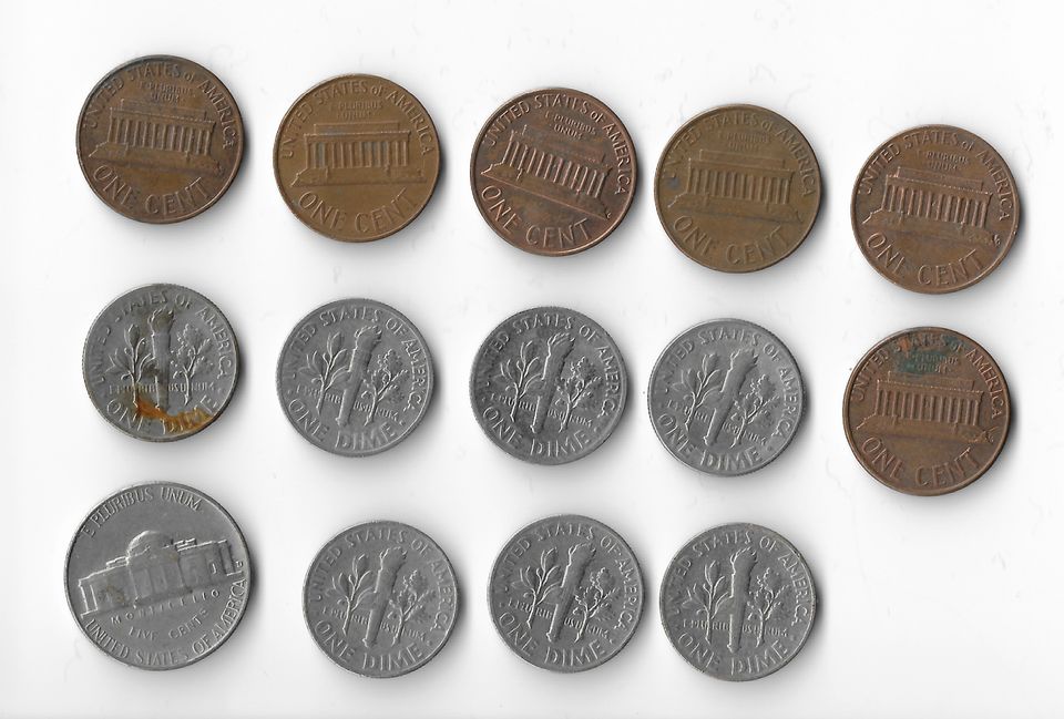 14 Münzen USA one Cent, five Cent und one Dime, ab 1964 Umlaufmün in Handorf