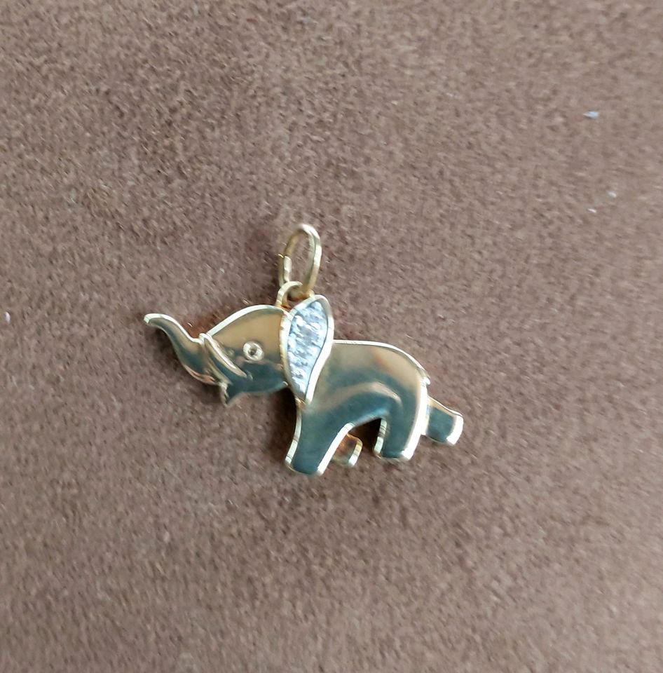 Elefant Anhänger Gold 333 mit 0,01 ct in Pegnitz