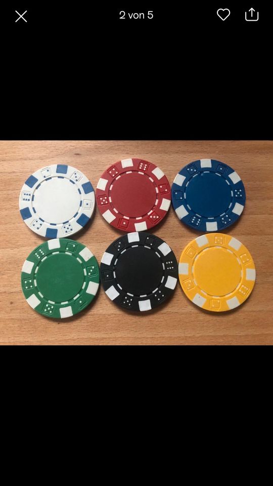 Kleiner Holz Pokerkoffer mit 351 schweren Pokerchips in 6 Farben in Haarbach