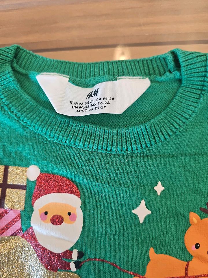 92 H&M Strickpullover Mädchen Weihnachten Einhörner grün Xmas in Sehnde