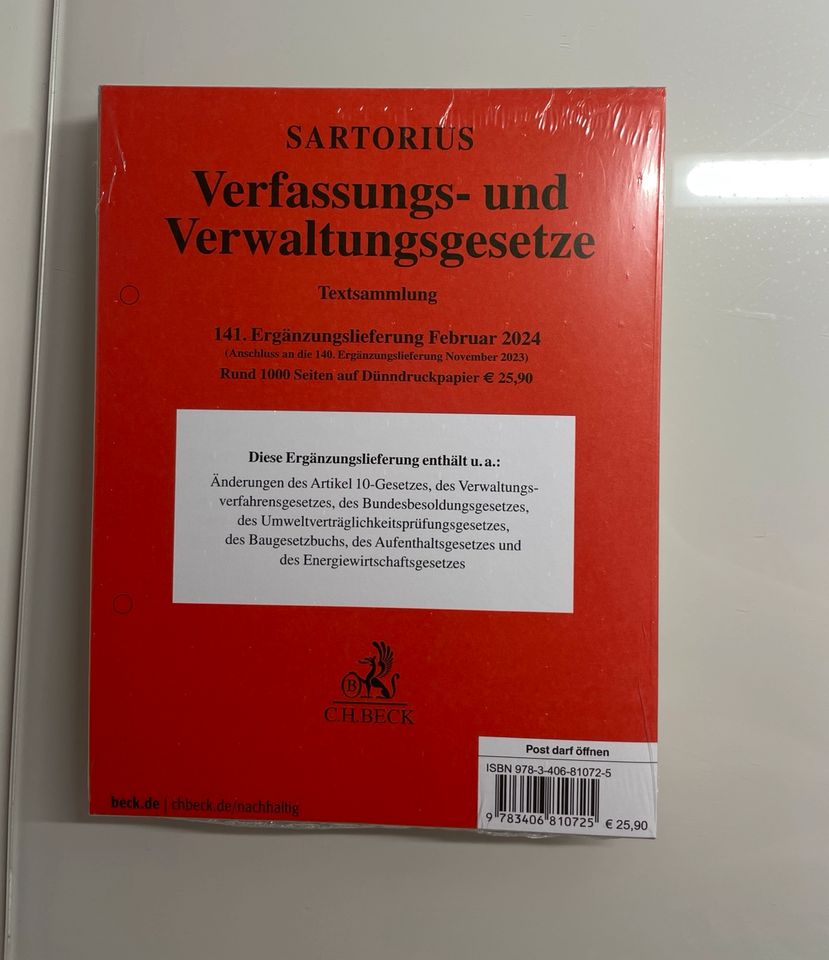 Sartorius Verwaltungs- und Verfassungsgesetze | 141. EL | OVP in Leipzig