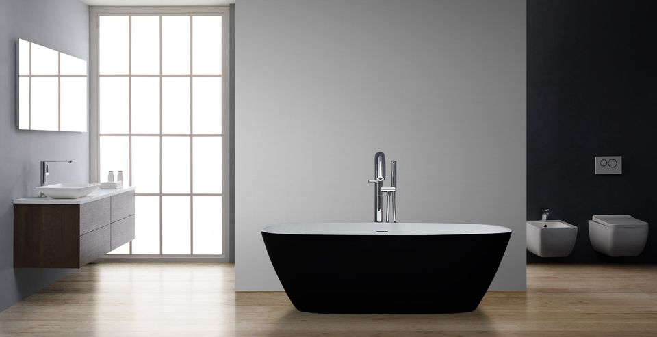 Badewanne Mineralguss StoneArt BS-528 schwarz-weiß 175x75 matt in Bad Kissingen