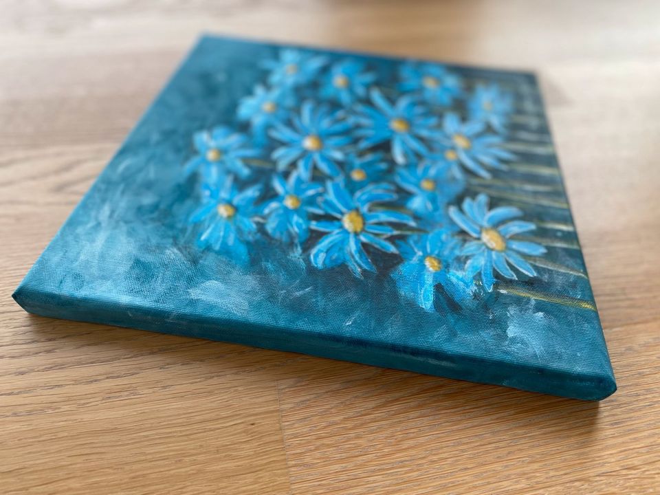 Originalbild Blumenfeld, blaue Blumen, Keilrahmen (ca. 30 x 30 cm in Mölln