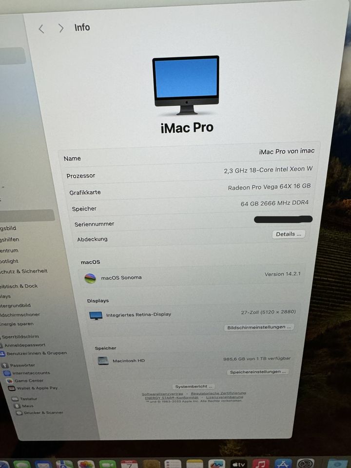 Apple iMac Pro 27 2,3GHz 18-Core Xeon - 64GB - Vega 64X - 1TB SSD in Bad Hersfeld