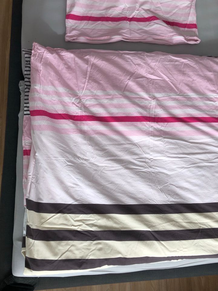 2x Bettwäsche Schiesser gestreift 135 x 200 cm rosa braun beige in Haßloch