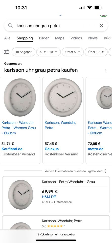 Karlsson Wanduhr Petra grau Beton Optik in Krefeld