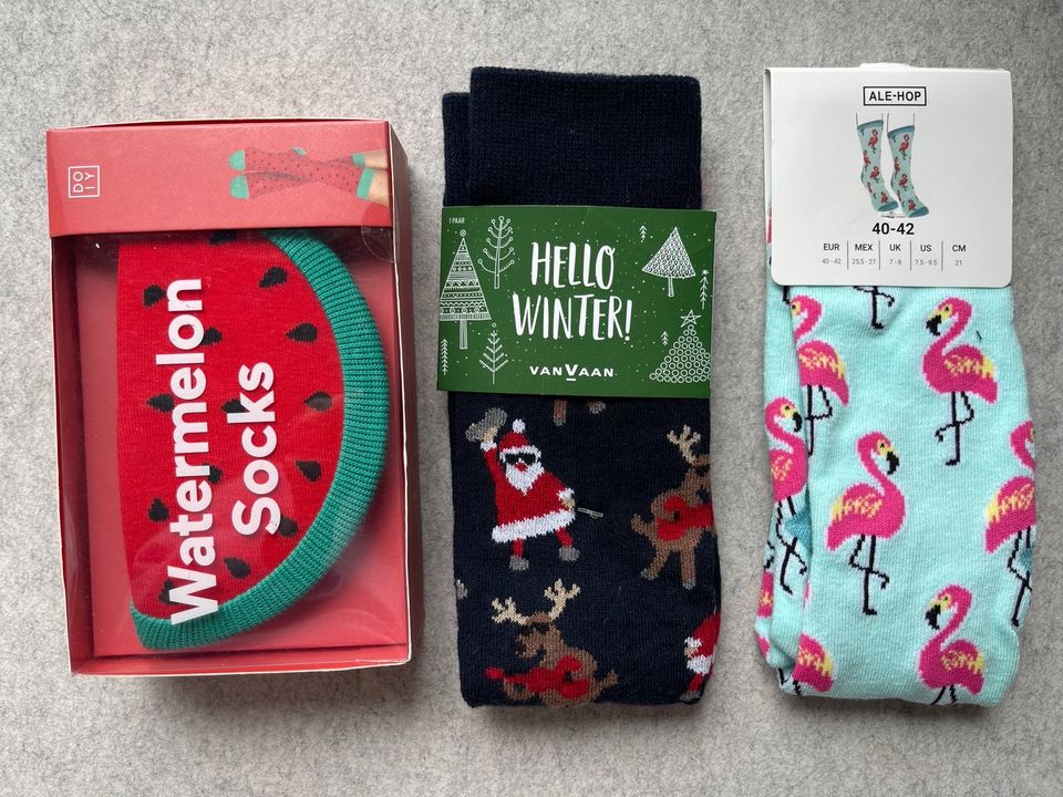 Motivsocken Socken Funny witzig Muster Flamingo Melone X-mas in Simmelsdorf