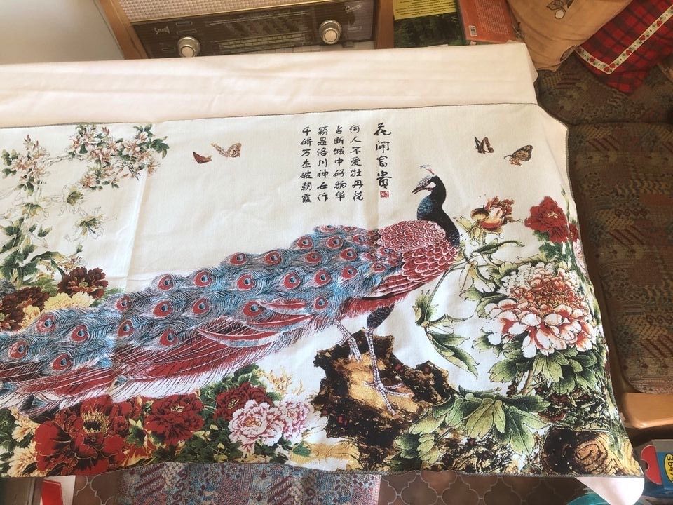 Thangka thanka Buddhismus Seide Tuch Schönheit Pfau Rose xxl echt in Hafenlohr