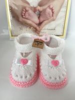 Babyschuhe Sandale 9cm Weiß Taufe Geburt gestrickt Handarbeit Neu Niedersachsen - Lohne (Oldenburg) Vorschau