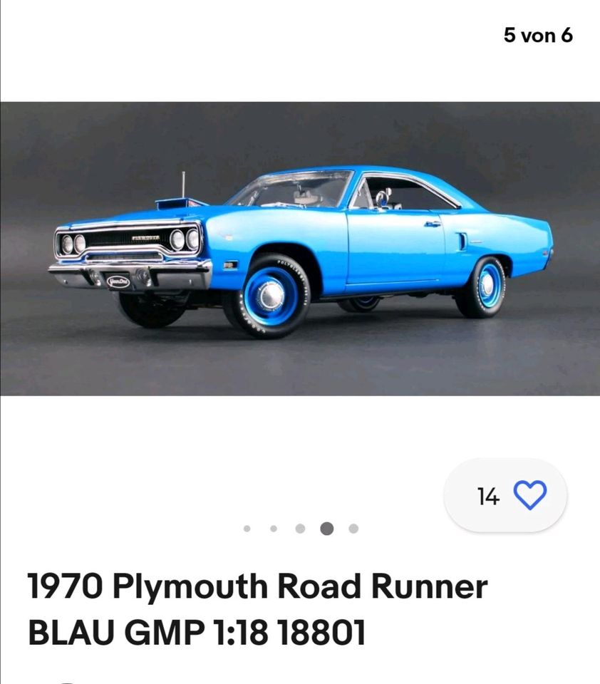 " Suche " GMP - 1970 Plymouth Road Runner ( blau )  M. 1:18 in Fulda