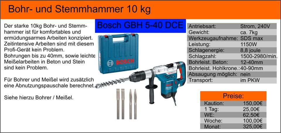 ZU VERMIETEN: Meißel-/ Stemm-/ Bohrhammer, Kombihammer Bosch 10kg in Hemer