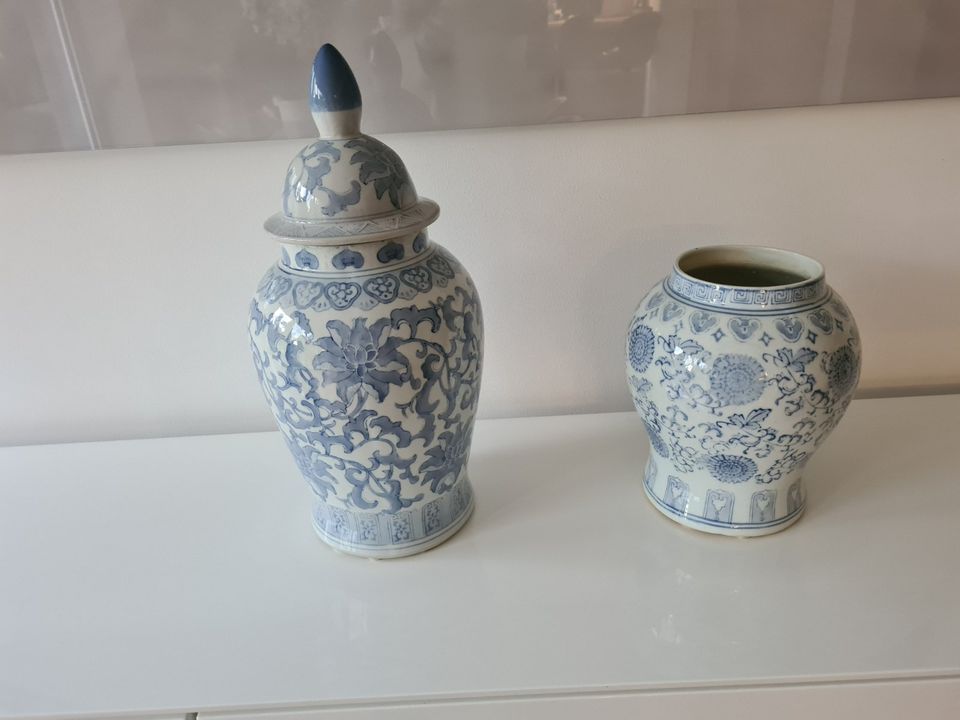 Blau Weiße Deckel Vase & Vase  ohne Deckel Manufaktur Flamant in Bochum