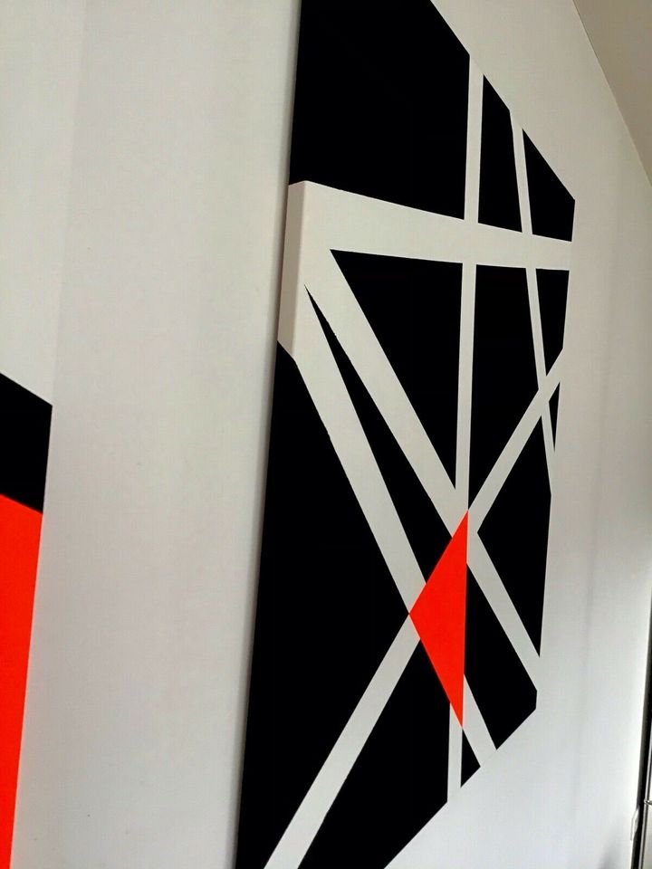 Acryl auf Leinwand, schwarz neon orange, Quadrat 90x90 cm, modern in Krefeld
