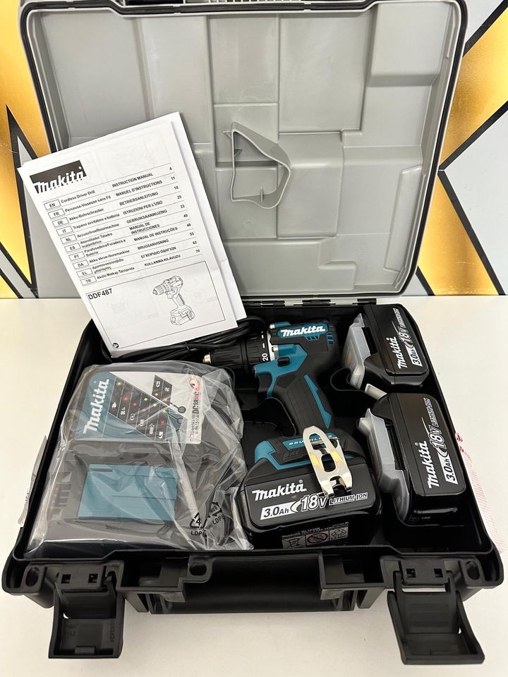 Makita Akku-Bohrschrauber DDF487RFE3, 18V / 3,0Ah, mit 3 Akkus in Hagen