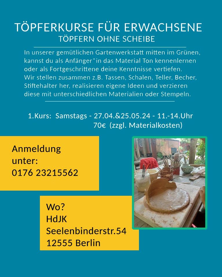 Töpferkurse für Erwachsene in Köpenick, Töpferkurs in Berlin