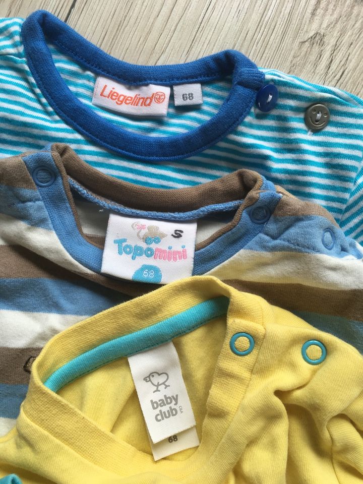 3 kurzarm Shirts 68 T-Shirt Baby blau Liegelind Topomini BabyClub in Lengenfeld Vogtland