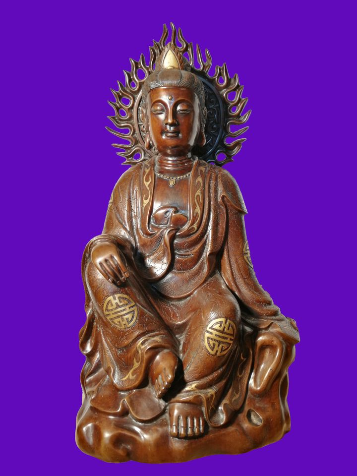 Beeindruckender Bronze Buddha mit Flammenkreole 67cm Höhe, 23 kg in Ratingen