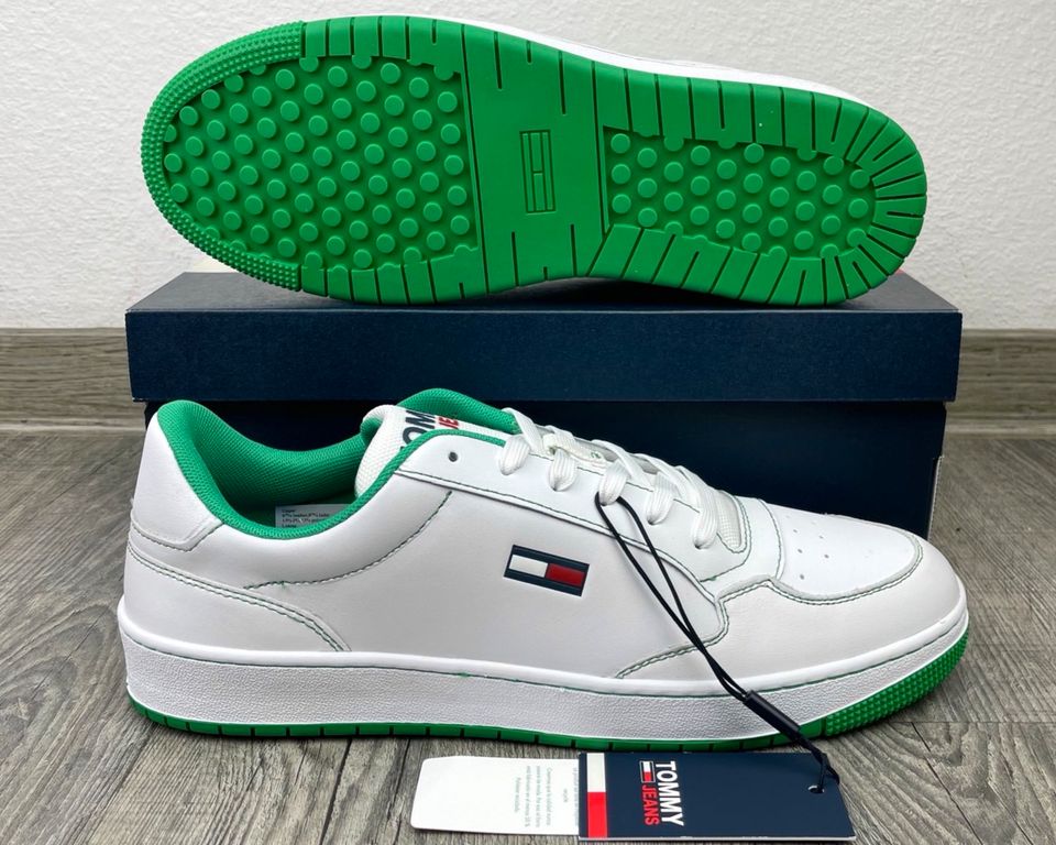 ✅NEU Tommy Hilfiger Jeans Sneaker 43/44/45 Leder Schuhe Weiß Grün in Offenbach