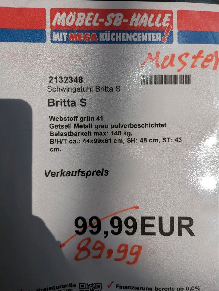 Schwingstuhl Britta S Webstoff grün Gestell grau Metallstatt 99€* in Kulmbach