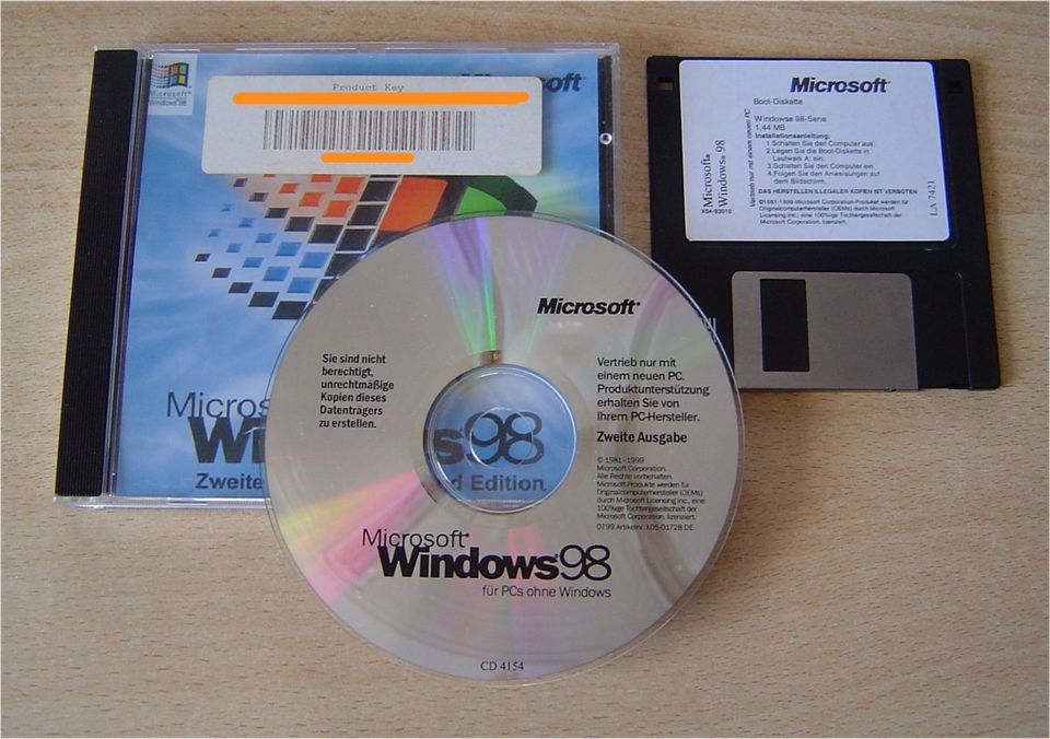 Windows 98 SE ✶ Zweite Ausgabe ✶ CD + Key + Startdiskette ✶ DE in Ziegelroda