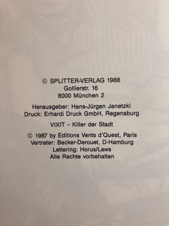 Vixit - Killer Der Stadt, Z 0-1, HC, Erstausgabe 1988 in Kerpen