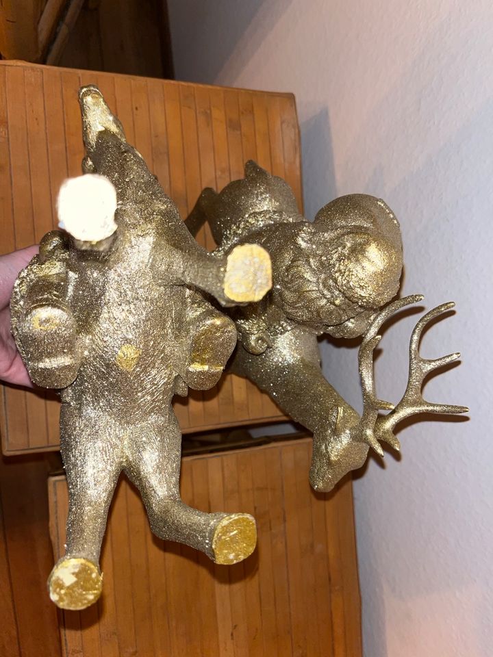 Weihnachtsmann auf Rentier Gold Glitzer Deko neu Werner  Voss in Nordwalde