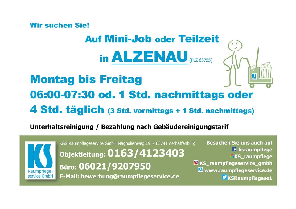 Arbeit / Mini-Job / Teilzeit Reinigungskraft (m/w/div) in Alzenau in Alzenau