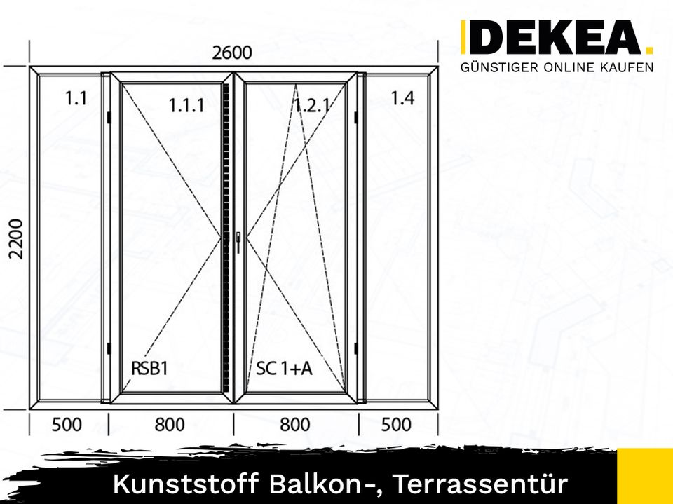 Bodentiefe Fenster nach Maß Kunststoff Balkontür Terrassentür 2600 x 2200 mm Fenster bis zum boden Tür aus Polen Weiß Hersteller ALUPLAST GEALAN SCHÜCO in Dresden