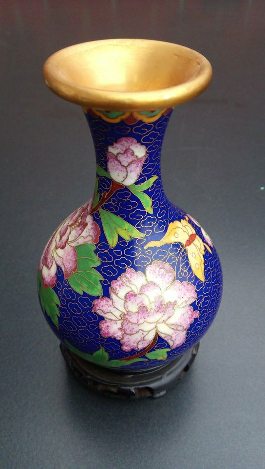 Chinesische Cloisonné-Vase dunkelblau in Nörvenich