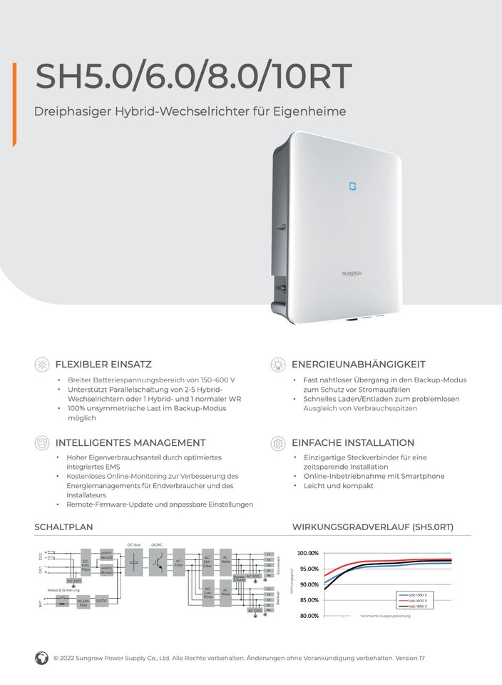 SUNGROW SH6.0 RT PCS / Hybrid Wechselrichter mit Notstrom in Aalen