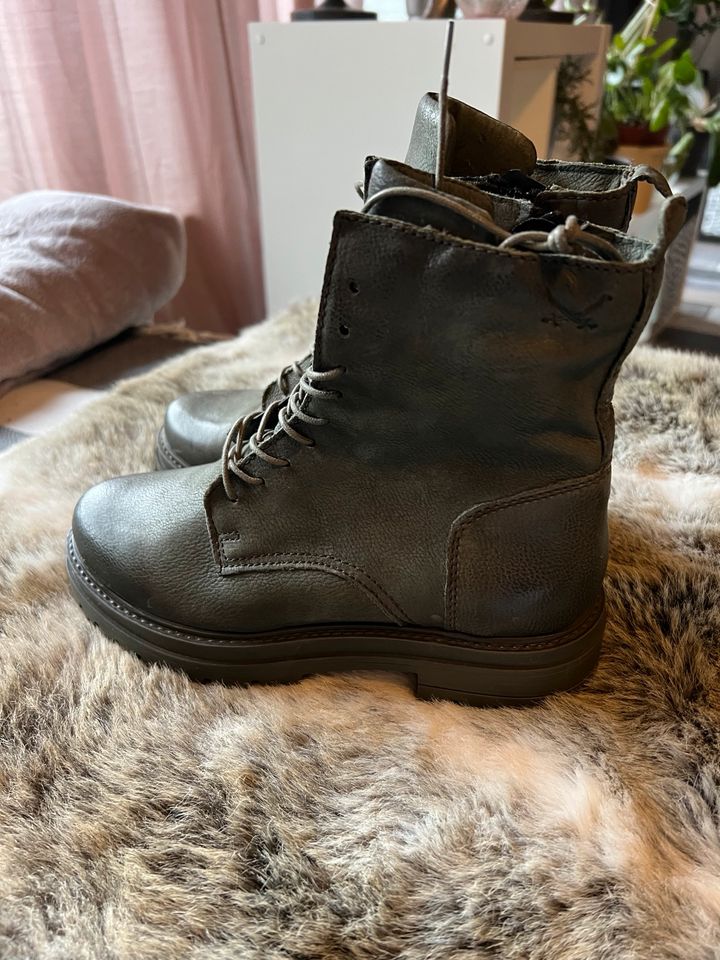 Sansibar Stiefeletten Stiefel Leder Khaki grün Gr.36 Neu in Contwig