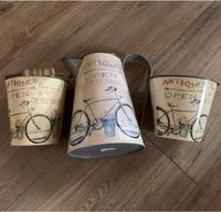 Vintage Kanne Vase + Blumentöpfe Fahrrad Motiv❌3er Set Sparpreis Niedersachsen - Hankensbüttel Vorschau