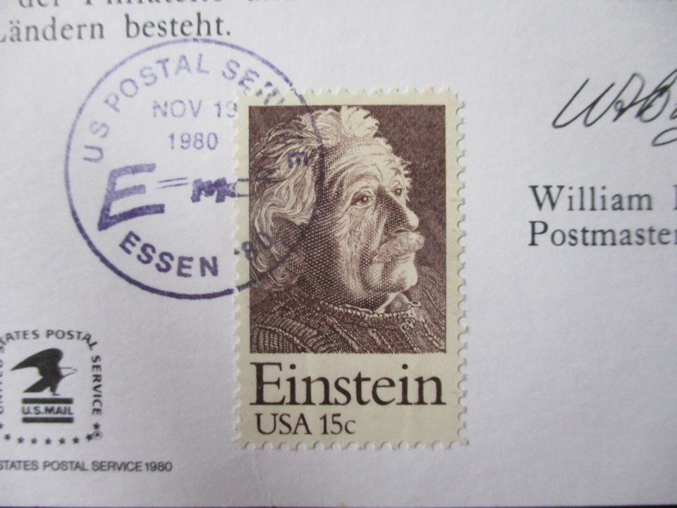15c einstein briefmarke usa gestempelt auf postkarte in Krefeld