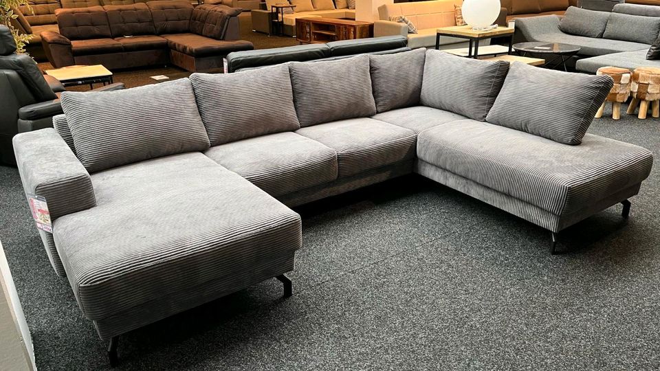 Sofa Couch U- Form grau Cord Wohnlandschaft Möbel Outlet Hütte in Georgsmarienhütte