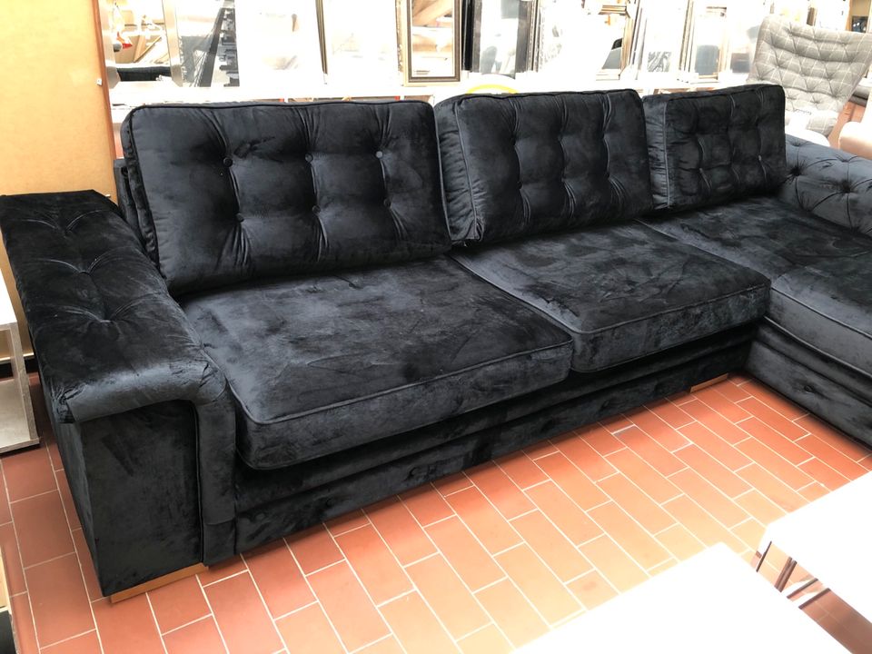 Ecksofa, "Retro New", Polstergarnitur, Couch, Schwarz, Samtoptik in Bremen