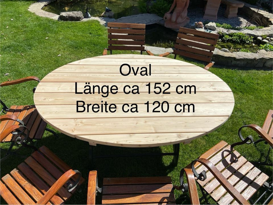 Gartentisch Tisch groß Holz Metall Lärche Gusseisen Gartenmöbel in Haßfurt