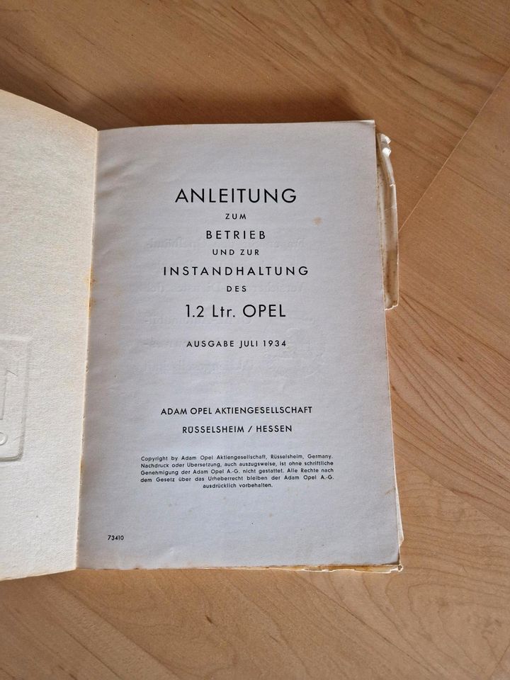 Opel 1,2 ltr. Betriebsanleitung, top, Rarität 1934 in Nastätten