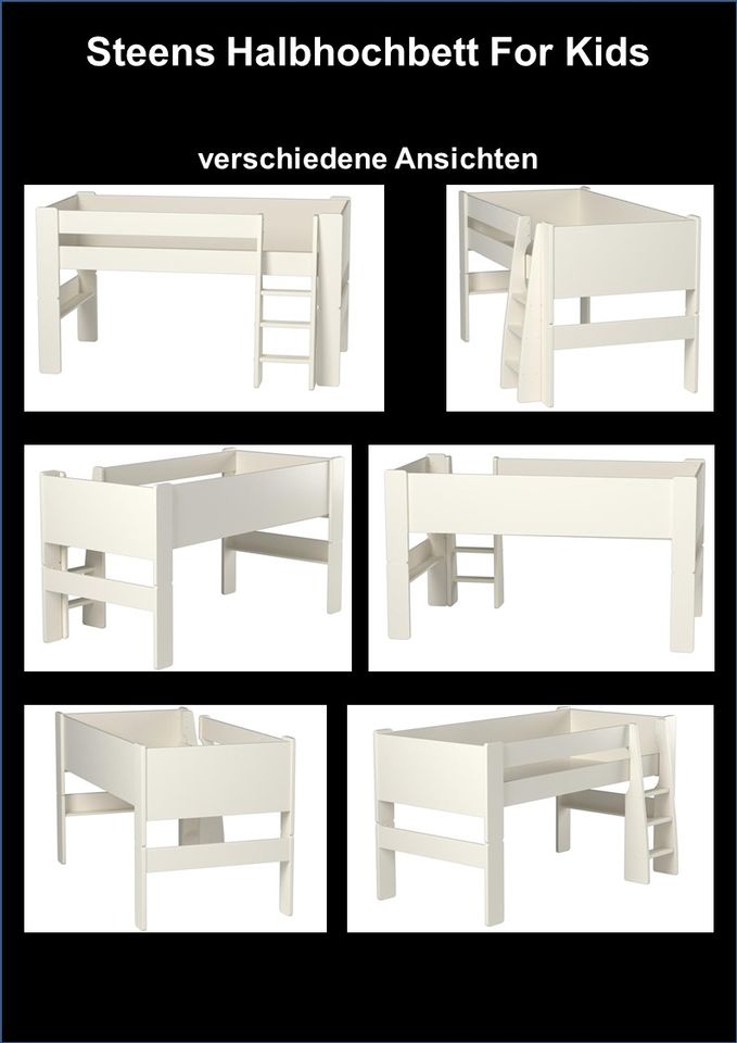 STEENS Halbhochbett - umbaubar zu Einzelbett- weiß - mit Matratze in Birstein