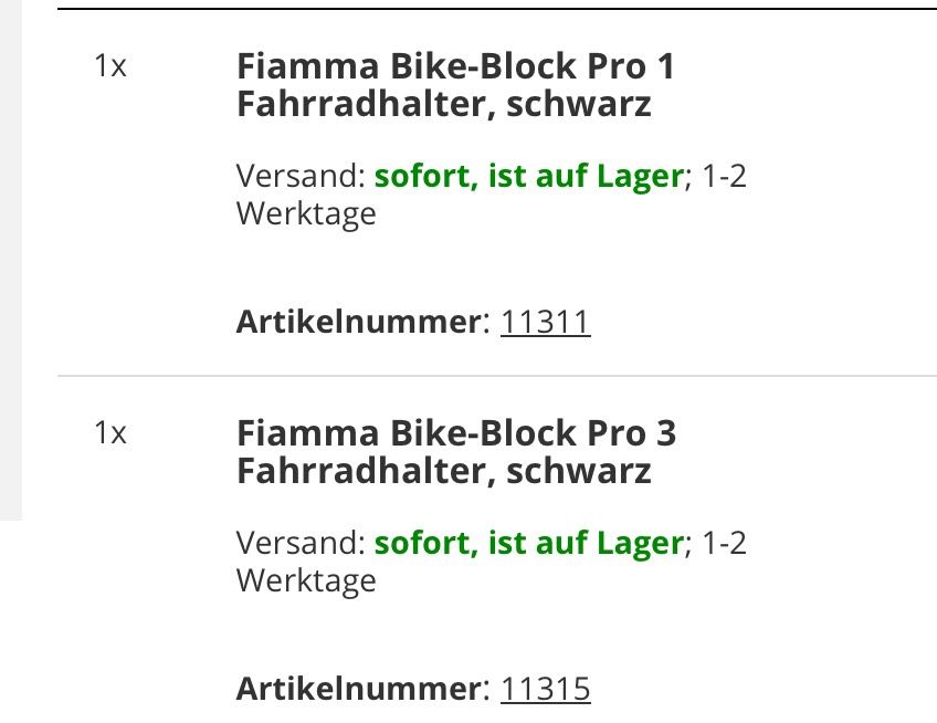 2x Fiamma Halter Fahrrad Bike Block Pro1 und Pro3 in Wassenberg