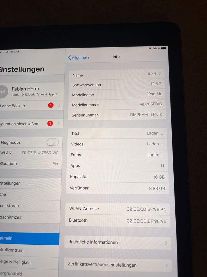 iPad Air 16GB WiFi spacegrey „Super Zustand“ in Gaggenau
