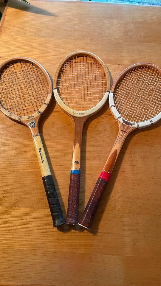 Tennisschläger, Holz, Vintage, Konvolut, 3 Stück in Neckargemünd