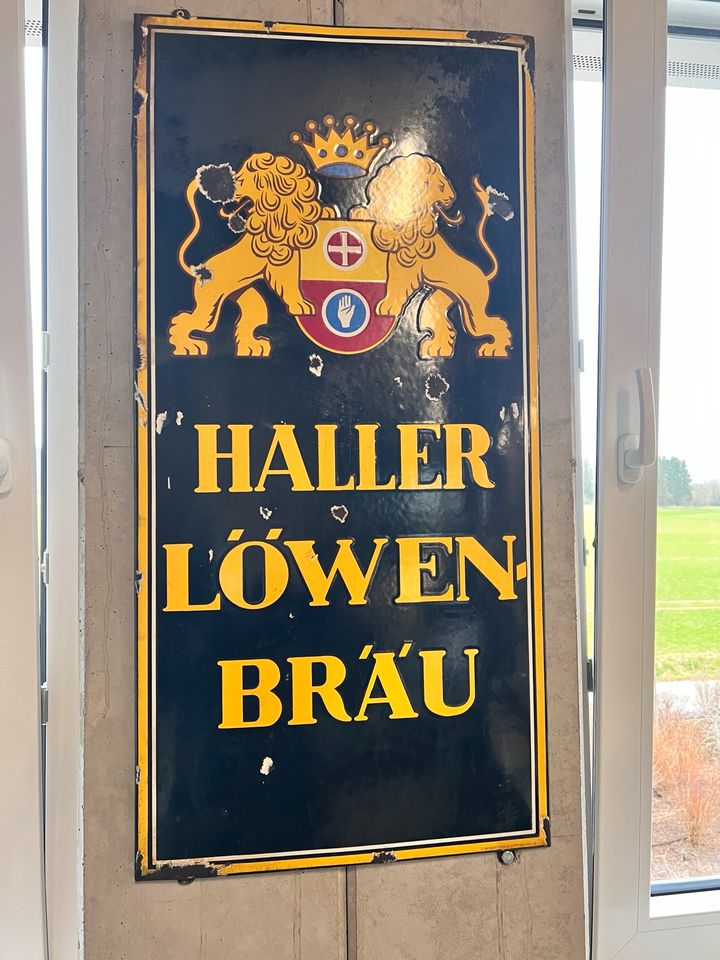 Altes Emaille-Schild „Haller Löwenbräu“ 100x50cm in Bad Homburg