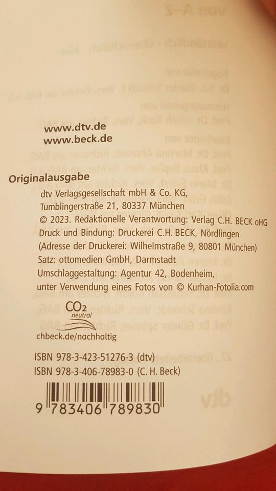 Buch Arbeitsrecht von A-Z 27. Auflage Beckverlag 2023 in Bernau