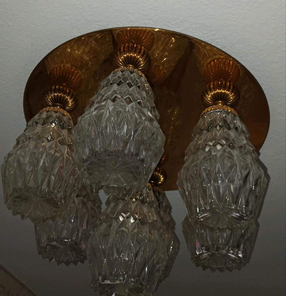 Deckenlampe 7 flammig, Kristallglas, goldfarben in Wuppertal
