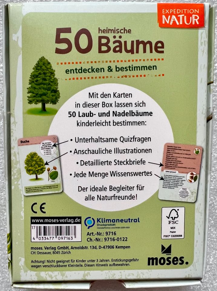 50 heimische Bäume Expedition Natur Moses Kinder Lernspiel Karten in Salgen