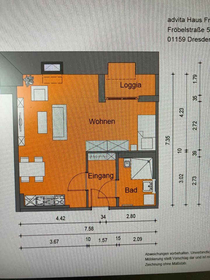 schicke 1ZKB SeniorenWohnung mit Loggia und Fahrstuhl im DG in Dresden