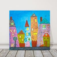 Kinderbild mit Häusern, Leinwand, Kinderzimmerdeco 30x30x2 cm Berlin - Spandau Vorschau