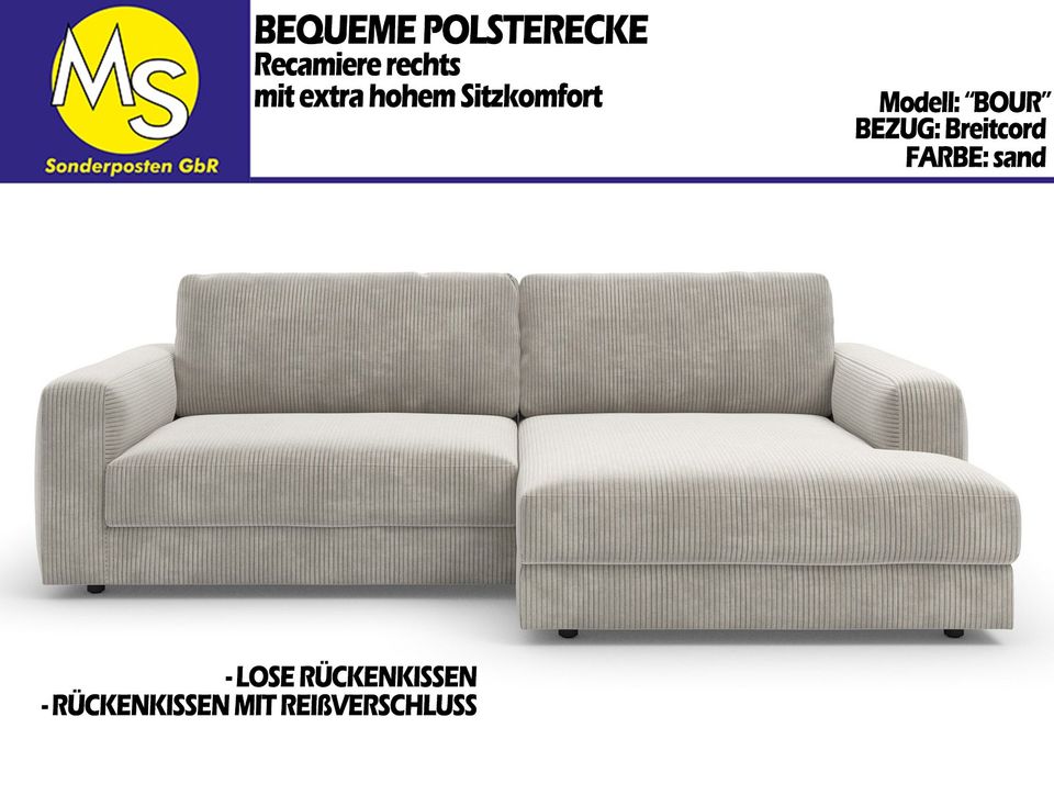 Sofa Couch Wohnlandschaft L Form Modern Breitcord beige in Mettingen